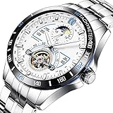 YZPNSSB Luxus herrenuhr quarzuhr Hohle leuchtende Edelstahl herrenuhr wasserdicht Mode Sport Casual multifunktions Uhr schwarz (Farbe : Weiß)