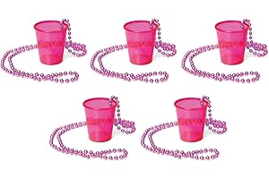 PARTYLOSOPHY 5 Unidades - Vaso de Chupito con Collar Color Rosa de 50 CC para Las Despedidas más locas - Vaso Chupito con Cuentas de Fiesta para Despedida de Soltera