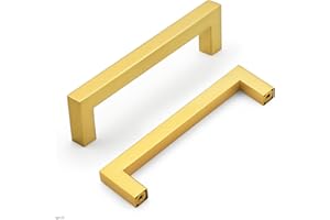 Probrico 128mm Cabinet Pulls Gold Cabinet Handles Stainless Steel Drawer Pulls Cupboard Square Bar Handles Wardrobe Knobs 15 Pack