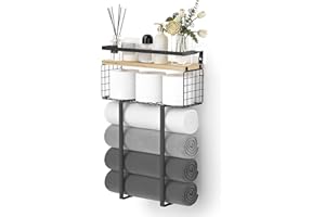 Yahbrra Handtuchhalter Badezimmer Klopapier Aufbewahrung Badezimmermöbel: mit Ablage Handtuchstange Wandmontage für Wandregal Badezimmer und Küche (Schwarz, 40/15/7x15cm)