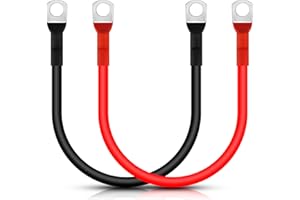 Lpluziyyds Lot de 2 câbles onduleurs de batterie 5 AWG/16 mm² 50 cm 12 V rouge et noir avec bornes à anneau M10 pour camion, moto, solaire, camping-car, marine