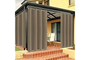 FicaRico Outdoor Curtains for Patio Waterproof Gazebo Curtains, Windproof Curtains with Grommets On Top and Bottom, Sun Blocking Curtains for Pergola, Backyard | 1 Panel, W100 xH63, Light Brown