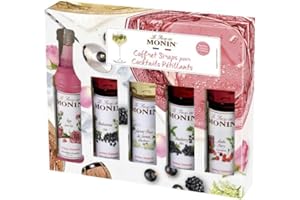 MONIN – Coffret pour cocktails pétillants de Saint Valentin - Rose, Cassis, Fleur de Sureau, Mûre et Cerise Griotte - 5x5cl