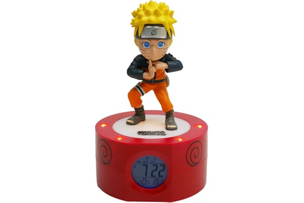 Teknofun - Licence Naruto Shippuden - Réveil Lumineux Naruto Réveil Numérique 18 cm - Noire, Orange, Jaune - Fonctionne 3 x AAA/Secteur - Câble USB (Inclus) - Bleu - Dès 6 Ans - 811607