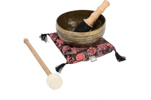 Bodhi Tibetische Klangschale Ø 19 cm | Singing Bowl mit Tara Gravur | Handgefertigtes Klangschalen Set inkl. Kissen & Klöppel | Ideales spirituelles Geschenk | Meditationszubehör aus Bronze