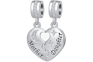 ZakiaHo Mother Daughter Son 2 Pcs Matching Heart Love Mum Mothers Day Charms for Bracelets Womens Dangle Star Moon Charm Beads Compatible with Pandora Bracelets