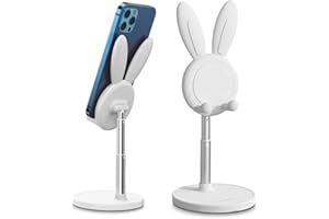 nediea Niedlicher Hase Handy Ständer, verstellbare Tisch Handy Halterung, Winkel Höhe einstellbar Tablet Halter kompatibel mit Smartphone und weitere 4-10 Zoll Geräte (Weiß)