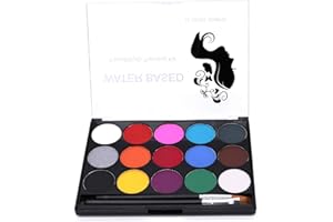 POFET Body Painting Face Paint Kit, 15 Farben ungiftige professionelle Palette mit Pinsel für Kinder waschbar für Kunstausstellung Halloween Party Colsplay Makeup Body Festliche Gesichtsfarbe Kinder