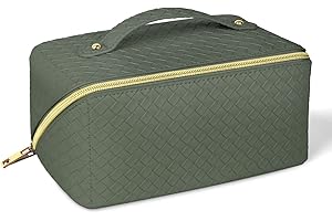 Aucuu Bolsa de cosméticos de Viaje de Gran Capacidad para Mujeres y niñas, Bolsa de Maquillaje de Almacenamiento en Capas Impermeable de Cuero de PU (Verde Menta)