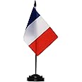 Anley France Deluxe Desk Flag Set - 6 x 4 Inch Miniature French Desktop Flag with 12" Solid Pole - Vivid Color and Fade Resistant - Black Base and Spear Top