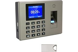 MIKONIYA Máquina Fichar de Asistencia Máquina de Asistencia, Biométrica de Huella Dactilar,Memoria de 16GB,Sistema Española Pantalla LCD,con Capacidad de 1000 Huellas,Dorado