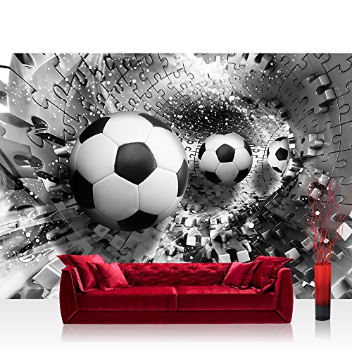 Vlies Fototapete 200x140 cm PREMIUM PLUS Wand Foto Tapete Wand Bild Vliestapete - Fußball Tapete Abstrakt Fußball Rechteck Puzzle Tunnel schwarz - weiß - no. 979