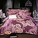 Produktbild Bettdecken Europäischer Stil Satin Jacquard Baumwolle Seide 4 Sätze Bettwaren (1 Bettbezug + 1 Bettlaken + 2 Kissenbezüge) Tagesdecke Schlafzimmer High-Density Bettwäsche (220x240cm, Violett)