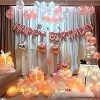 CherishX.COM Happy Birthday Kit with Metallic Balloons (Rose Gold, Fairy Lights - 120 PC)