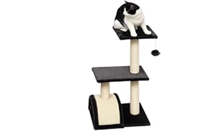 PawHut Albero Tiragraffi per Gatti a 3 Livelli 72 cm con Tappetino Tiragraffi ad Arco, Albero per Gatti Multilivello, Trespolo per Gatti con Pallina in Legno, Peluche e Sisal, Grigio