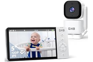 GHB Camara Vigilancia Bebe 5" 720P HD IPS Rotación de 350°, Batería de 5000mAh Vigilabebes con Camara Visión Nocturna Comunicación Bidireccional Escucha Bebes VOX 4xZoom