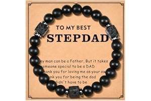 QianSiLi Mens Bracelets Gifts for Dad Grandpa Stepdad My Man Boyfriend Son Brother, 8mm Black Matte Agate Lava Rock Beads, Braided Leather Bracelets