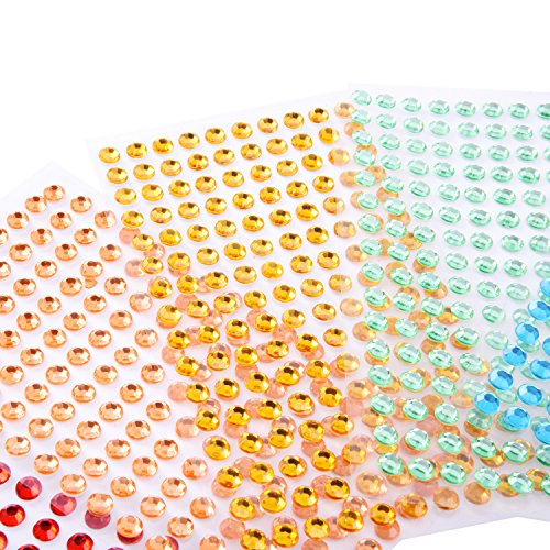 eBoot Strass Sticker Kristall Diamant Aufkleber Rund Selbstklebend Gem, 5 mm Durchmesser, 10 Farben, 1 600 Stück - 3
