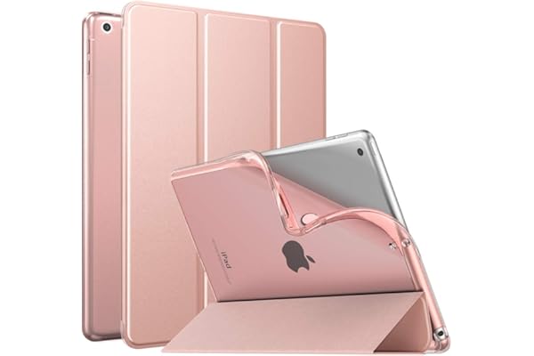 MoKo Étui Compatible avec Nouvel iPad 9e/8e/7e Génération 10,2 Pouces (2021/2020/2019), Étui à Rabat avec Support avec Semi-Transparent Protecteur pour iPad 10,2 2021/2020/2019, Rose Doré