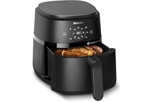Philips Airfryer serie 2000 4,2L - 1500W de Potencia, Tecnología RapidAir, Pantalla táctil digital, 13 opciones de cocción, 9 funciones preestablecidas, Hasta un 90% menos de grasa, Negro (NA229/00)