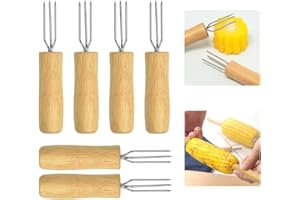 CSENASON Corn On The Cob Holder, 6 Pcs Sweetcorn Holders Stainless Steel Cob Forks with Wooden Handle Corn on The Cob Skewers for Barbecue Parties Picnics Camping