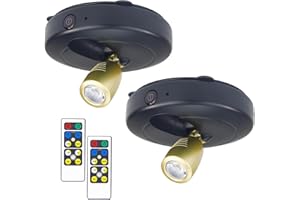 BIGMONAT Foco de luz alimentado por pilas, luces LED inalámbricas, luces de puck regulables para plantas, luz de exhibición de arte interior, luz de acento, luz blanca cálida, paquete de 2, negro