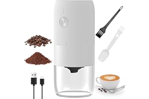 LIUWID Elektrische Kaffeemühlen mit Keramik Kegelmahlwerk Kaffeebohnenmühle Elektrisch mit Einstellbarer Grobheit, Tragbare Wiederaufladbare Coffee Grinder 30g Kapazität für Kaffeebohnen (Weiss)