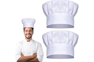Omlalayi 2Pcs Toque de Cuisinier,Chapeau de Cuisine,Toque de Chef,Réglable Toque Chef Cuisinier Unisexe en Coton,Cuisinier Elastique Toque pour Restaurant,Cuisine,Barbecue
