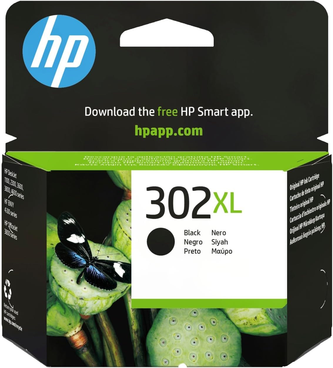 HP 302XL F6U68AE, Negro, Cartucho de Tinta de Alta Capacidad Original, Compatible con impresoras de inyección de Tinta DeskJet 1110, 2130, 3630, Envy 4520, OfficeJet 3830, 4650, 5220 y 5230