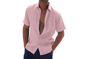 Halfword Chemise Lin Homme Manches Courtes Eté Coton Chemise Casual Boutons Uni Plage Hawaïenne