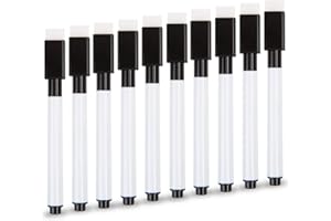 VEYLIN Small Whiteboard Pens, 10PCS Black Dry Wipe Whiteboard Marker Pens with Eraser Fine Tip Whiteboard Pen for Kids