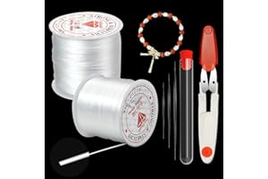 2 Spule Gummiband für Armbänder, Suofuolef 80m x 0,8mm Elastisches Band für Armbänder mit Perlennadel und Schere für Schmuckherstellung, Halskette, DIY Basteln