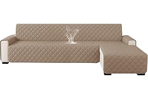 Ystyle Copridivano Impermeabile Con Penisola 3 Posti (L 255 CM), Copridivano Angolare Destra/Sinistra Universale Reversibile, Fodere Divano Forma L Antigraffio Antimacchia, Caffè Chiaro