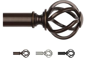 USFOOK Bronze Curtain Pole 80 to 148 cm, 22 mm Extendable Curtain Poles for Eyelet Curtains, Small Metal Curtain Rod for Door with Twisted Cage Finials
