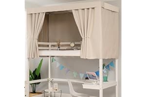 Treer Cortina de Cama Litera, Cortina Opaca para Cama para Dormitorio de Estudiantes Cortina de Sombra Antipolvo Protección de Privacidad para Litera Dormitorio de Cama (Beige,1.2x2M)