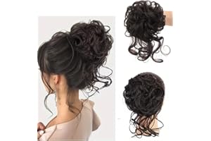 SHANGXIU Chignon Postiche Cheveux Grande Postiches Bouclés Ondulés Chouchou Cheveux Naturel Faux Chignon Elastique pour Femmes Fille (4# Noir naturel)
