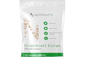 NOOTROVITA Olivenblattextrakt Kapseln 500 mg – 120 Vegane Kapseln – Hochdosiert mit 40% Oleuropein – 4 Monate Vorrat | Glutenfrei, Ohne Gentechnik | Ambervit
