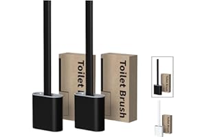 SV LIFE Escobilla de Baño Silicona Estándar | Cepillo Cerdas TPR Flexibles, Secado Rápido, Limpieza WC 360º | Incluye Soporte Escobillero Antigoteo, Montaje Suelo o Pared (2 uds, Negro)