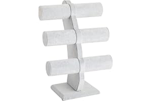 JUVALE Szary aksamitny 3-poziomowy uchwyt na bransoletkę, organizer na biżuterię, stojak na zegarki, naszyjniki, do przechowywania, 30,5 x 24 x 14 cm