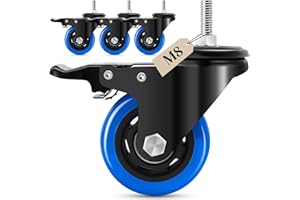 Humagineer 75mm Ruote per Mobili con stelo filettato M8 x 1,25x 25mm, Ruote per Carrello Carichi Pesanti Capacità 540KG, 360 Gradi Rotelle Girevoli con freno Mobili, Barbecue, Carrelli, Trasporto