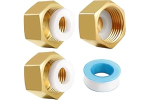 Lyeteung 3 Sztuk G3/8 Mosiężny Gwint Wewnętrzny, Mosiężna Zaślepka Rury, Zaślepka Gwintowana Mosiężne Nakrętki do Węży Sześciokątne, z Podkładkami do Węża i Taśmą Surowcową