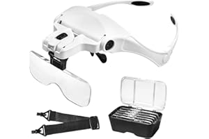 Anpro Lunette Loupe avec 2 Lumières LED, Interchangeable 5 Lentilles 1.0X à 3.5X, Parfait pour Tous Les Travaux de Précision