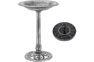 VIVOHOME Bain d'oiseaux avec Fontaine Solaire 2 en 1 Bain d'oiseaux Antique pour L'extérieur Jardin Bol de Nourriture pour Oiseaux Sauvages Abreuvoir d'eau