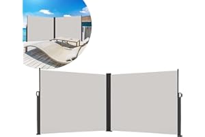 LARS360 Seitenmarkise Ausziehbar Sichtschutz Windschutz, Seitenwandmarkise Markisenstoff für Balkon und Terrasse, Seitenmarkise Balkon mit Bodenmontage, (180x600cm, Grau)
