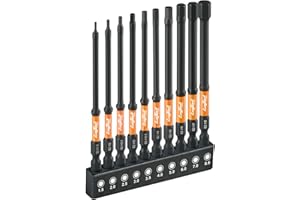 toolant 10 Pcs Hex Head Impact Bit Set (Metric), 1/4" Hex Shank S2, CNC Machined Bits with Magnetism, 4" Long with Box