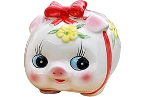 Tirelire Cochon en Céramique,Guador Tirelire Billet et Piece Art Adorable Décoratives Ornements pour Cadeau Bureau 16 * 13 * 13cm(Rouge)