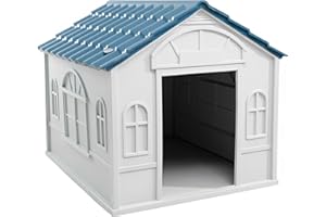 Lanco - Kennel for Medium and Large Dogs. Indoor and outdoor use with vents. Resistant material. 39x33x32 inches (L*W*H). Blue and White.