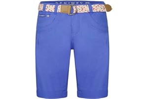 DENIMFY Bermuda Pantaloncini da donna con cintura, vestibilità normale, DFPia, pantaloni corti chino, estivi, in tinta unita, bianco, beige, rosa, blu, oliva, blu navy, S, M, L, XL, XXL