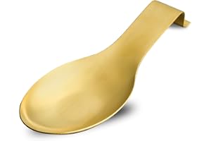 Skedstöd i rostfritt stål, spatel slev, hållare, rostfritt stål redskap sked vilohållare, borstad finish, diskmaskinssäker 9,4 x 9,4 tum (guldfärg 1 st)