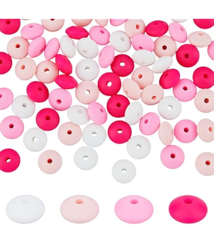 SUNNYCLUE Lot De 150 Perles De Boulier En Silicone En Vrac En Forme De Lentilles, Blanches, Bleues, Plates, Rondes, En Caoutchouc, Souples, Lâches, Espacia, 15 Couleurs